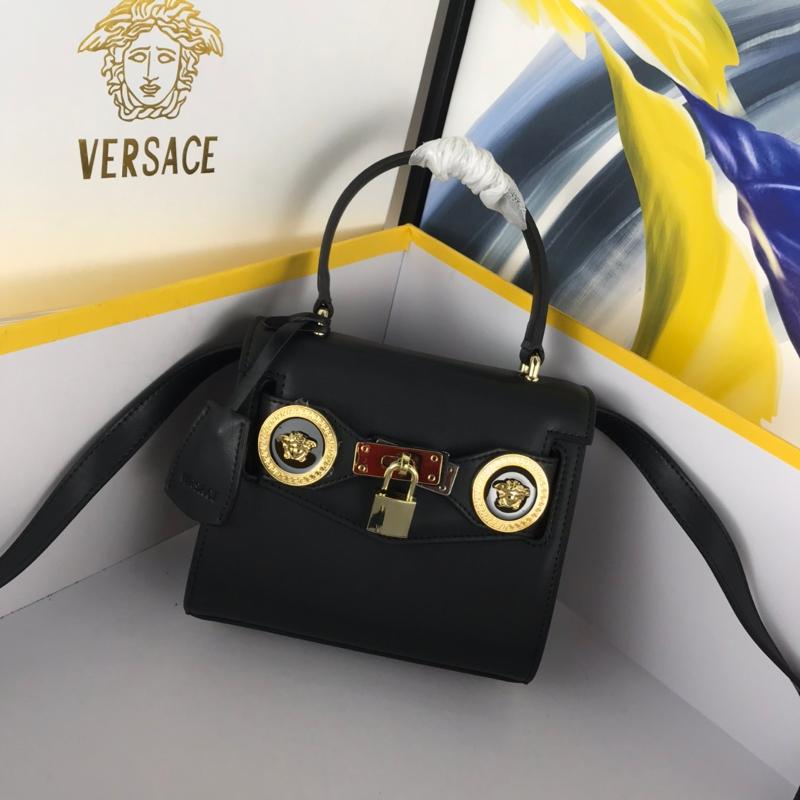 Versace Chain Handbags DBGF313 Full Leather Solid Black